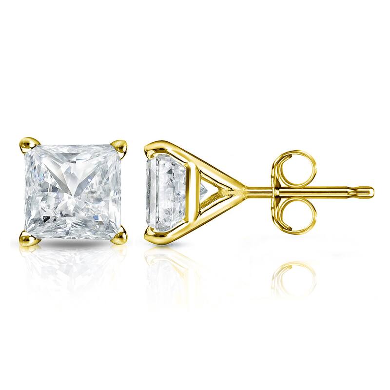 Auriya 3/4ctw Princess-cut Diamond Stud Earrings 14k Gold Martini-set (I-J, SI2-SI3) - Yellow