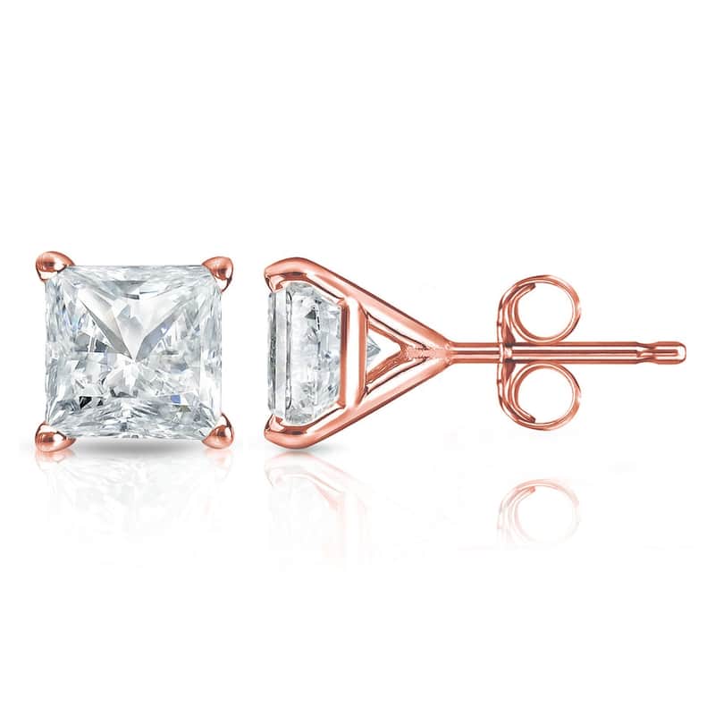 Auriya 3/4ctw Princess-cut Diamond Stud Earrings 14k Gold Martini-set (I-J, SI2-SI3) - Rose