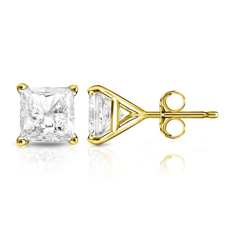 Auriya 3/4ctw Princess-cut Diamond Stud Earrings 14k Gold Martini-set (I-J, I1-I2) - Yellow
