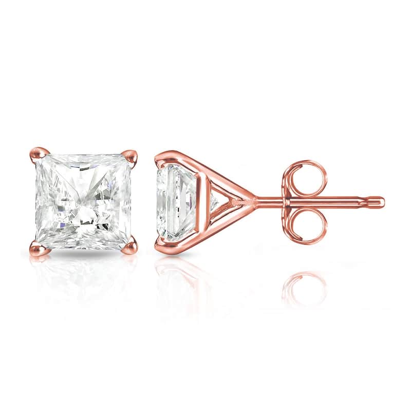 Auriya 3/4ctw Princess-cut Diamond Stud Earrings 14k Gold Martini-set (I-J, I1-I2) - Rose