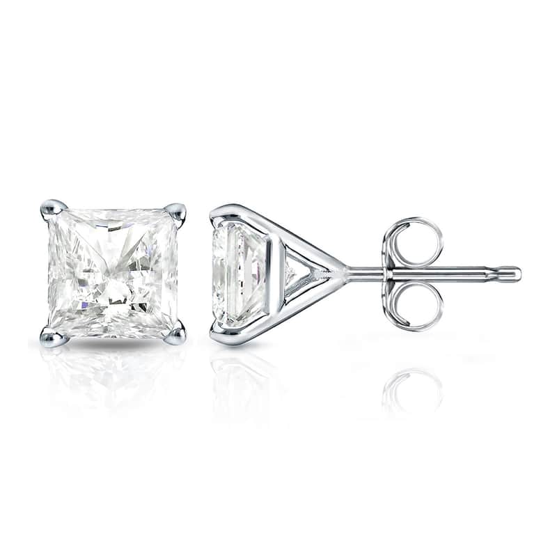 Auriya 3/4ctw Princess-cut Diamond Stud Earrings 14k Gold Martini-set (I-J, I1-I2) - White