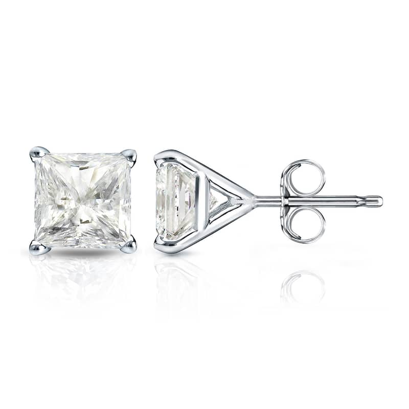 Auriya 3/4ctw Princess-cut Diamond Stud Earrings 14k Gold Martini-set - White