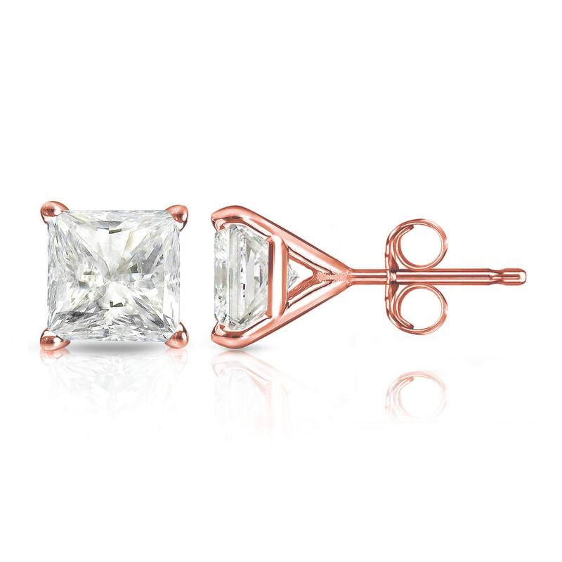 Auriya 3/4ctw Princess-cut Diamond Stud Earrings 14k Gold Martini-set - Rose