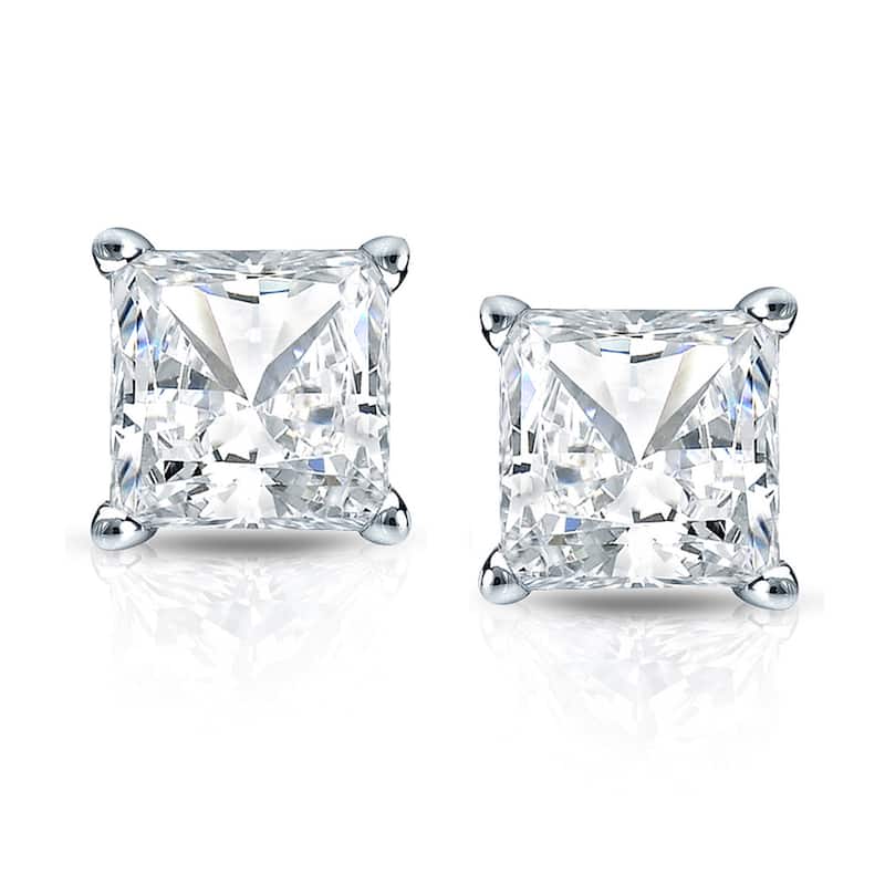 Auriya 1ctw Princess-cut Diamond Stud Earrings 14k Gold Martini-set (H-I, SI1-SI2) - White