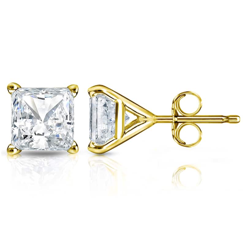 Auriya 1ctw Princess-cut Diamond Stud Earrings 14k Gold Martini-set (H-I, SI1-SI2) - Yellow
