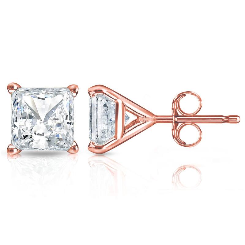 Auriya 1ctw Princess-cut Diamond Stud Earrings 14k Gold Martini-set (H-I, SI1-SI2) - Rose