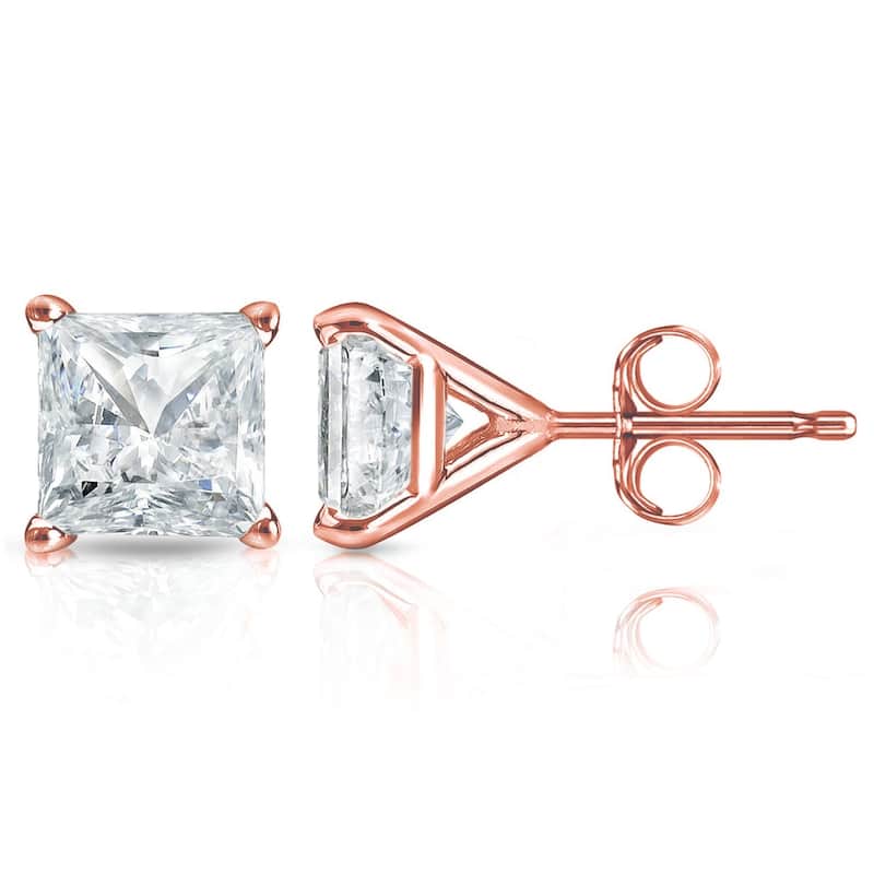 Auriya 1ctw Princess-cut Diamond Stud Earrings 14k Gold Martini-set - Rose
