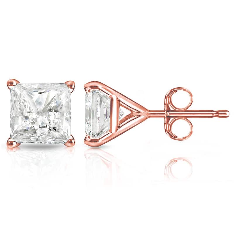 Auriya 1ctw Princess-cut Diamond Stud Earrings 14k Gold Martini-set (I-J, I1-I2) - Rose