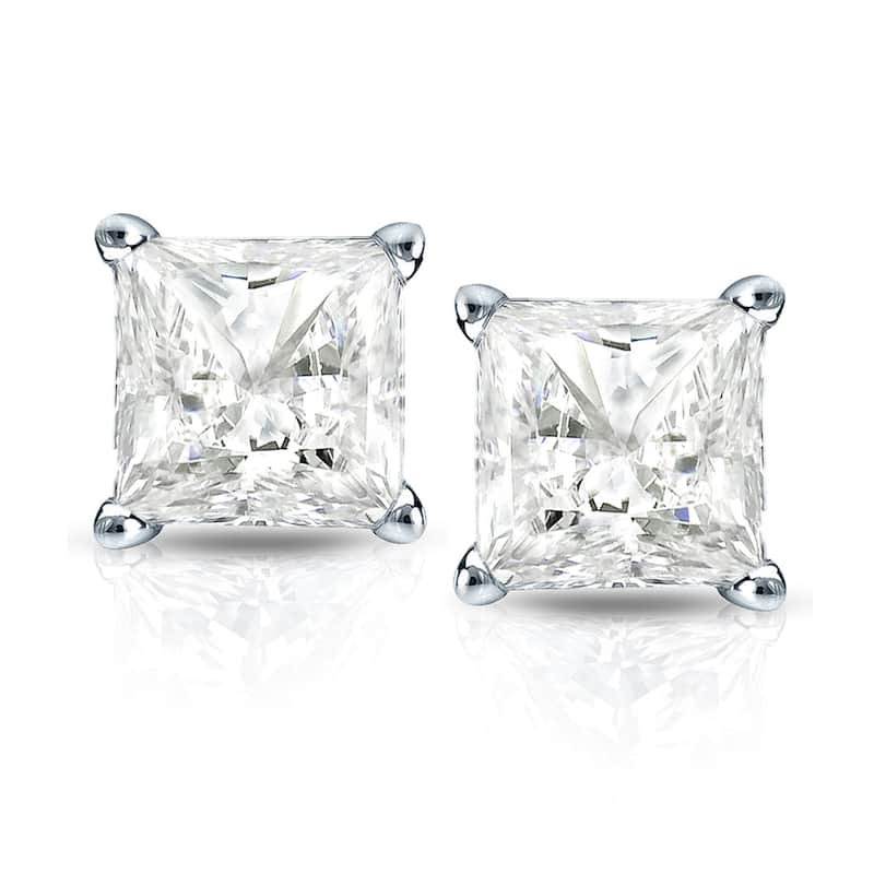 Auriya 1ctw Princess-cut Diamond Stud Earrings 14k Gold Martini-set (I-J, I1-I2) - White