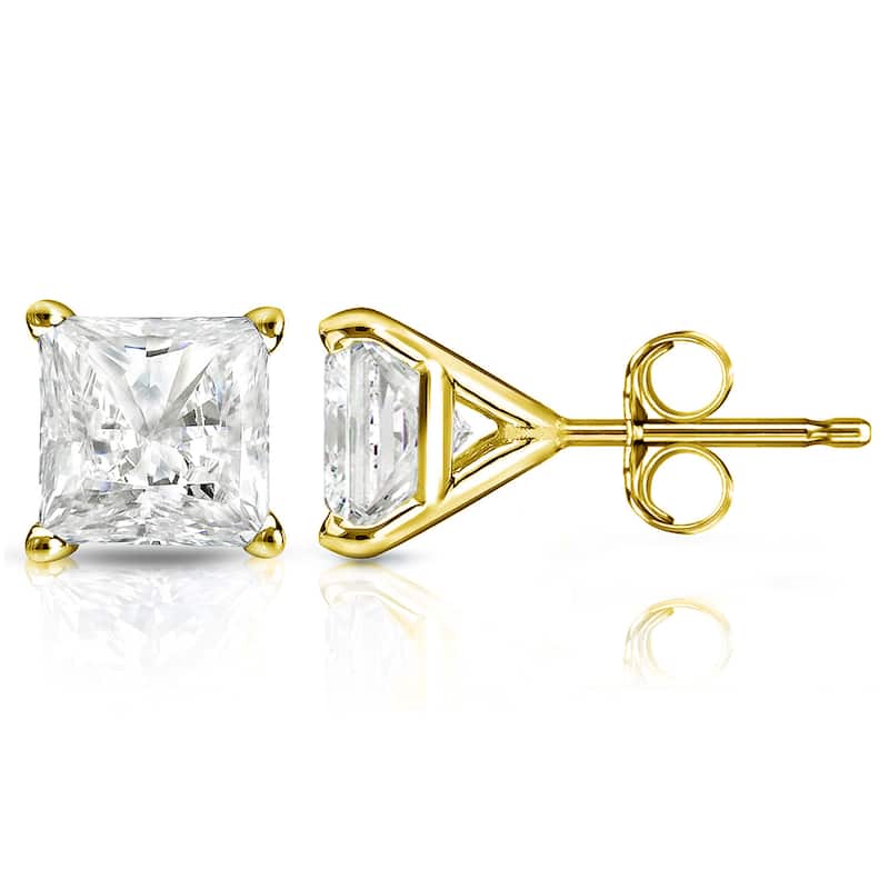 Auriya 1ctw Princess-cut Diamond Stud Earrings 14k Gold Martini-set (I-J, I1-I2) - Yellow