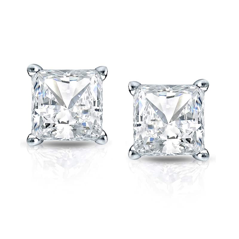 14k Gold Princess-Cut 1 1/4ct TDW TDW Martini Set Diamond Stud Earrings by Auriya (H-I, SI1-SI2)