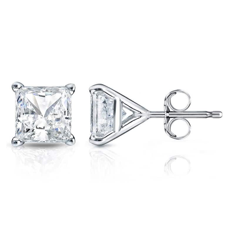 14k Gold Princess-Cut 1 1/4ct TDW TDW Martini Set Diamond Stud Earrings by Auriya (H-I, SI1-SI2) - White