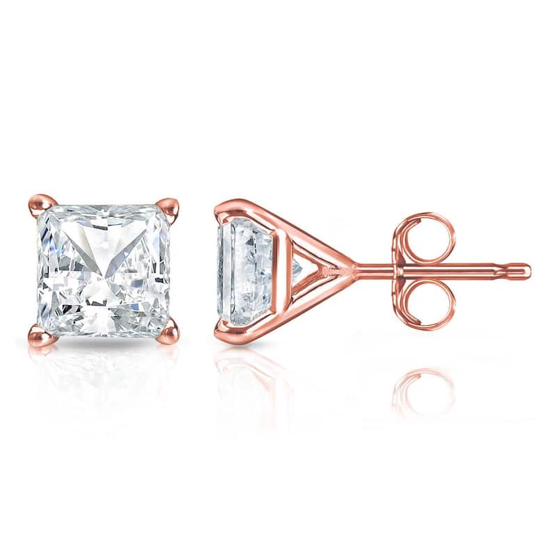 14k Gold Princess-Cut 1 1/4ct TDW TDW Martini Set Diamond Stud Earrings by Auriya (H-I, SI1-SI2) - Rose