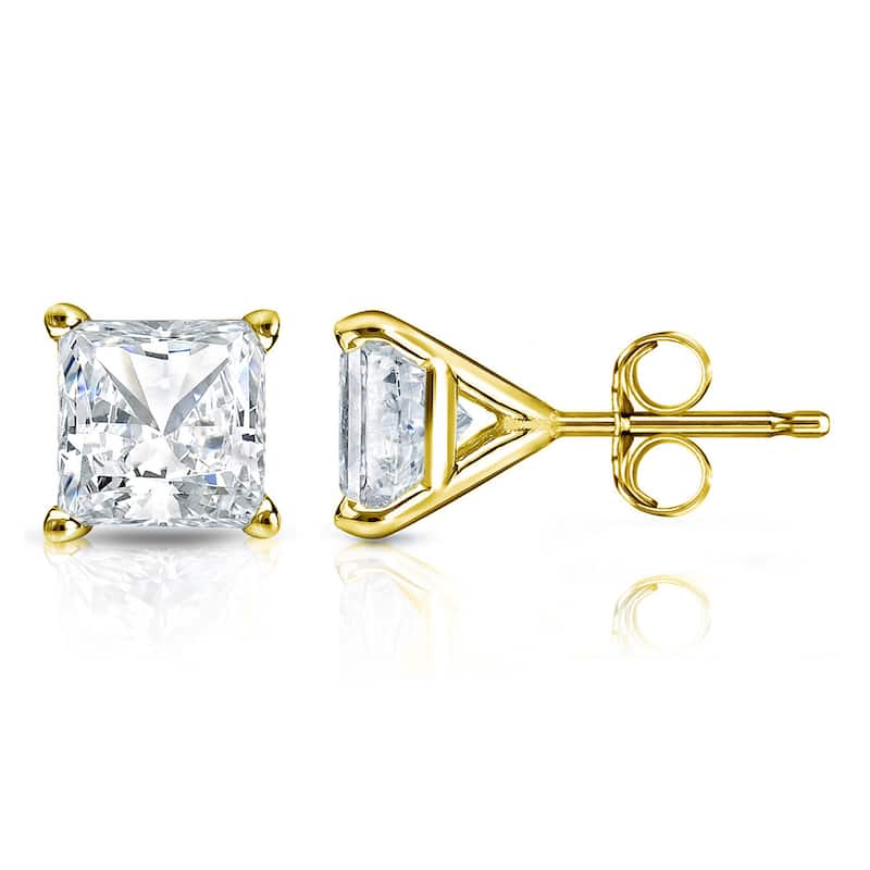 14k Gold Princess-Cut 1 1/4ct TDW TDW Martini Set Diamond Stud Earrings by Auriya (H-I, SI1-SI2) - Yellow