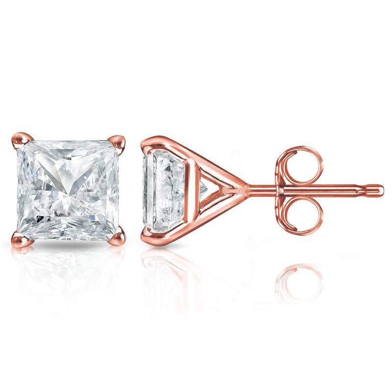 14k Gold Princess-Cut 1 1/4ct TDW TDW Martini Set Diamond Stud Earrings by Auriya (I-J, SI2-SI3) - Rose