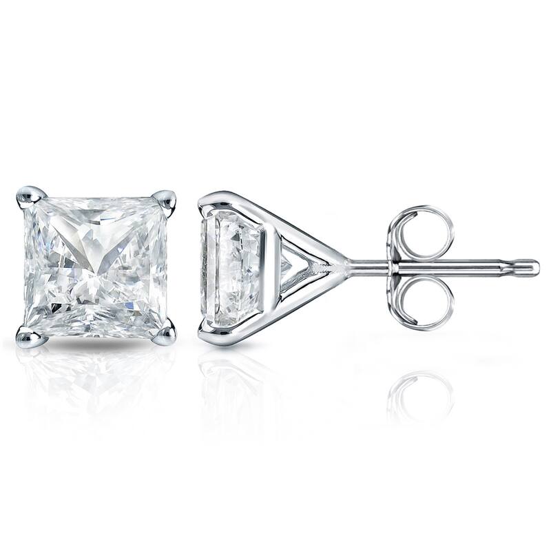 14k Gold Princess-Cut 1 1/4ct TDW TDW Martini Set Diamond Stud Earrings by Auriya (I-J, SI2-SI3) - White