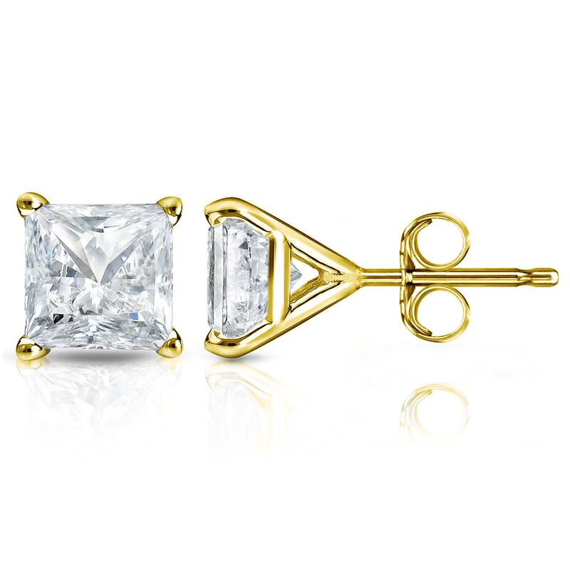 14k Gold Princess-Cut 1 1/4ct TDW TDW Martini Set Diamond Stud Earrings by Auriya (I-J, SI2-SI3) - Yellow