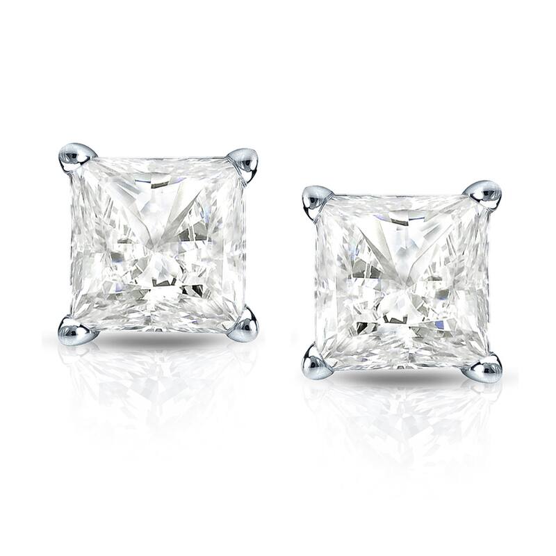 14k Gold Princess-Cut 1 1/4ct TDW TDW Martini Set Diamond Stud Earrings by Auriya