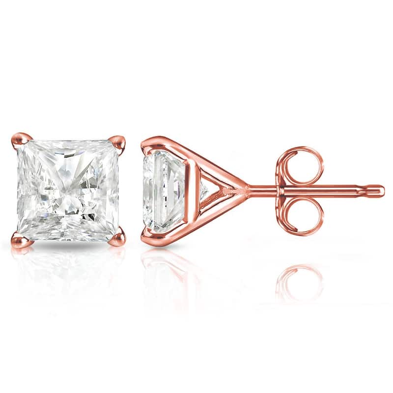 14k Gold Princess-Cut 1 1/4ct TDW TDW Martini Set Diamond Stud Earrings by Auriya - Rose