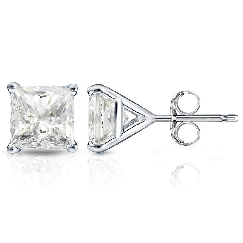 14k Gold Princess-Cut 1 1/4ct TDW TDW Martini Set Diamond Stud Earrings by Auriya (J-K, I2-I3) - White