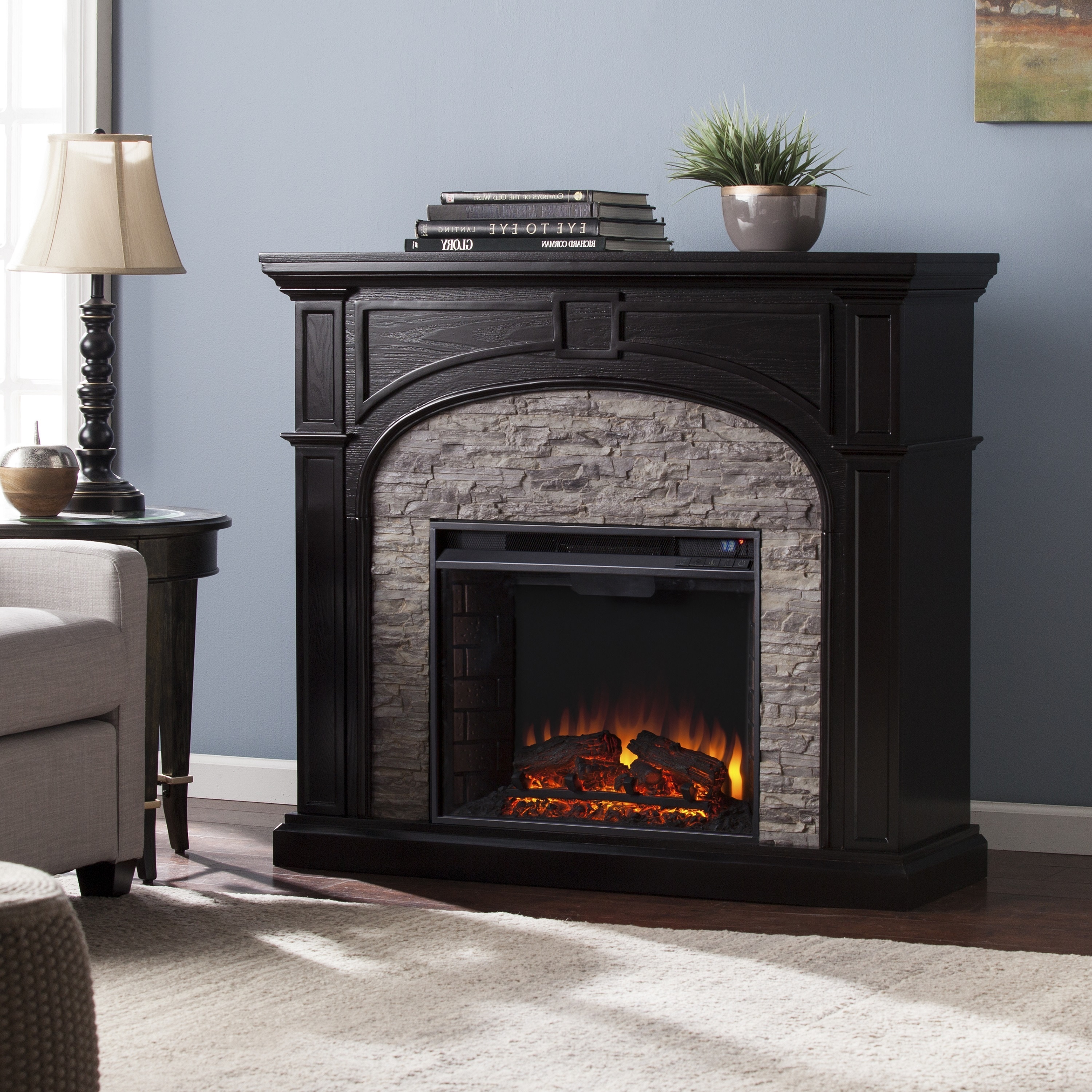 Shop Oliver & James Lieb Ebony and Gray Stacked Faux Stone Electric
