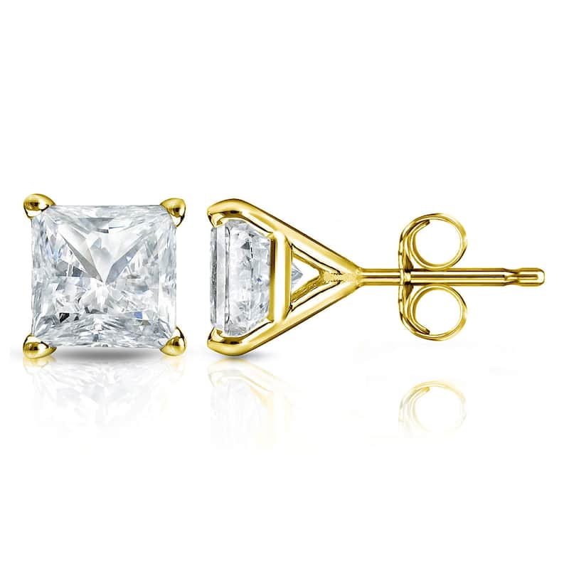 14k Gold Princess-Cut 1 1/2ct TDW TDW Martini Set Diamond Stud Earrings by Auriya (I-J, SI2-SI3) - Yellow