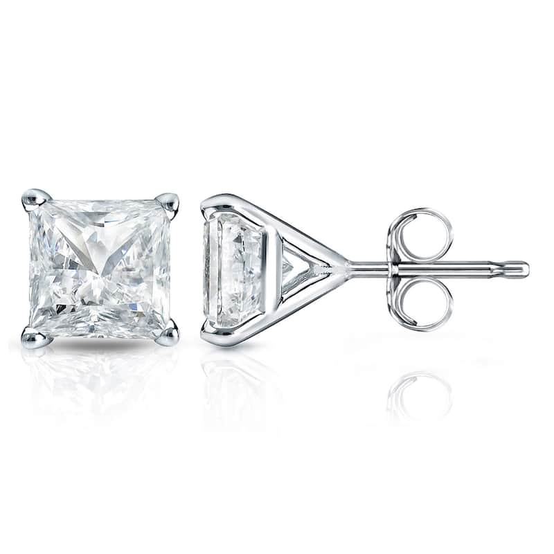 14k Gold Princess-Cut 1 1/2ct TDW TDW Martini Set Diamond Stud Earrings by Auriya (I-J, SI2-SI3) - White