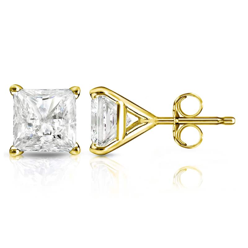 14k Gold Princess-Cut 1 1/2ct TDW TDW Martini Set Diamond Stud Earrings by Auriya (I-J, I1-I2) - Yellow