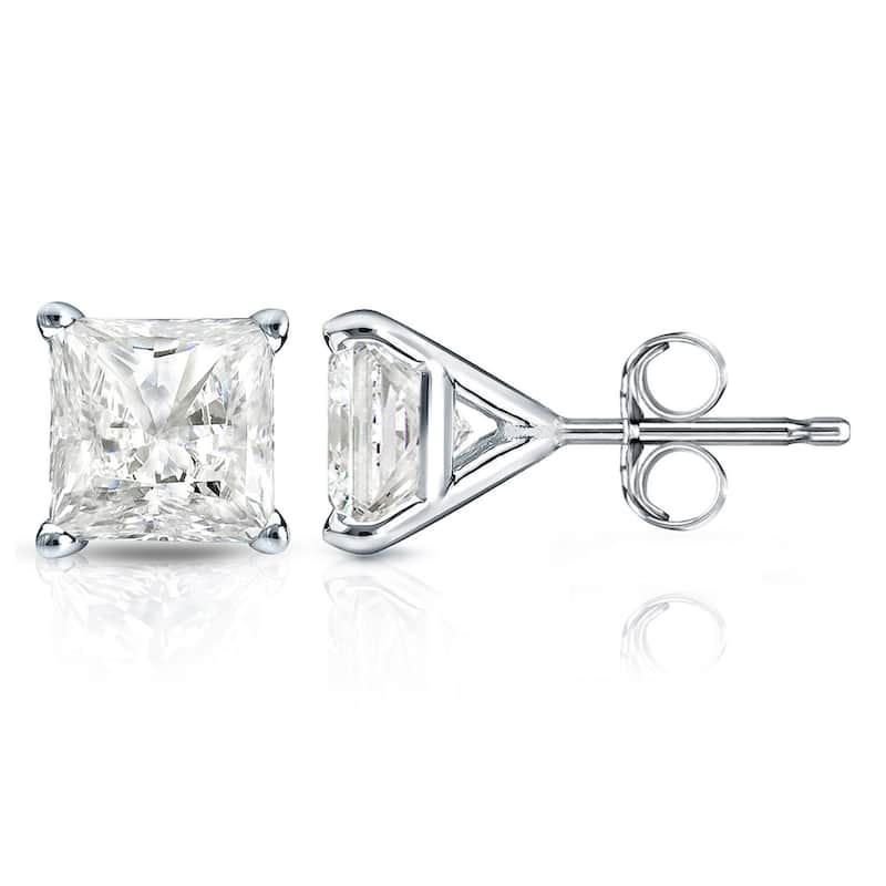 14k Gold Princess-Cut 1 1/2ct TDW TDW Martini Set Diamond Stud Earrings by Auriya (I-J, I1-I2) - White