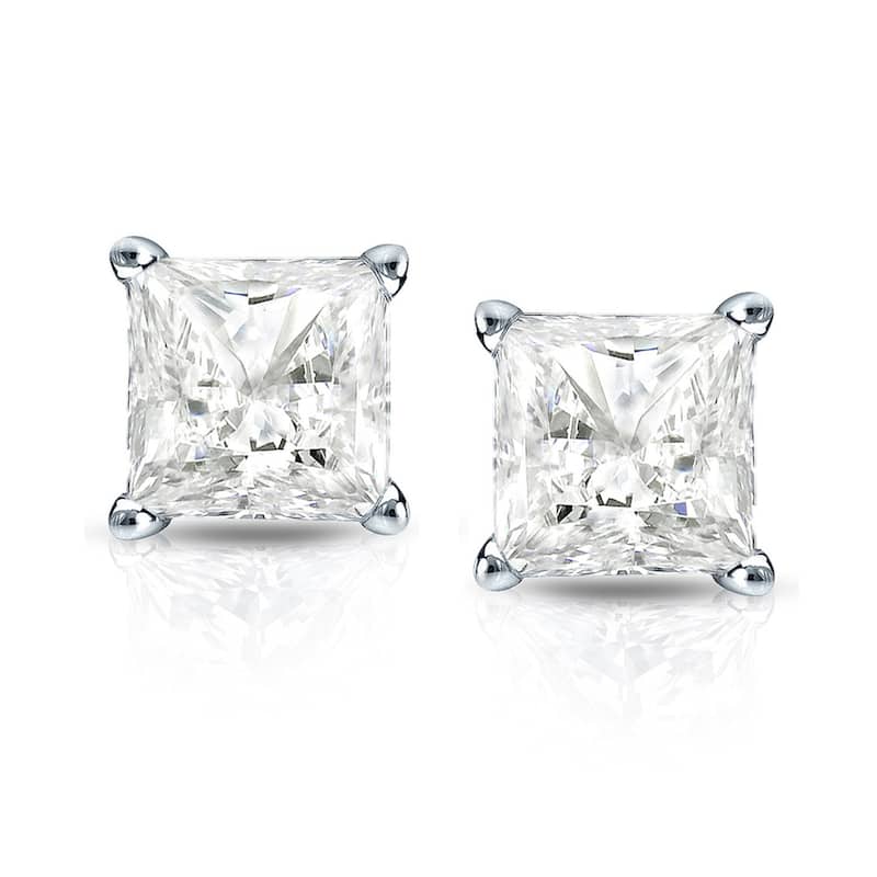 14k Gold Princess-Cut 1 1/2ct TDW TDW Martini Set Diamond Stud Earrings by Auriya (I-J, I1-I2)