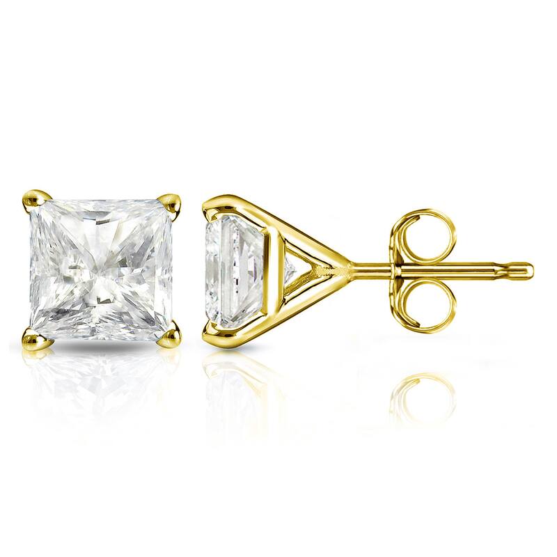 14k Gold Princess-Cut 1 1/2ct TDW TDW Martini Set Diamond Stud Earrings by Auriya (J-K, I2-I3) - Yellow