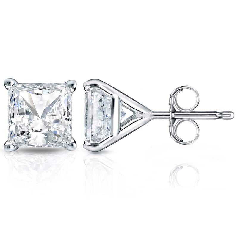Auriya 2ctw Martini Set Princess Cut Diamond Stud Earrings 14k Gold - White