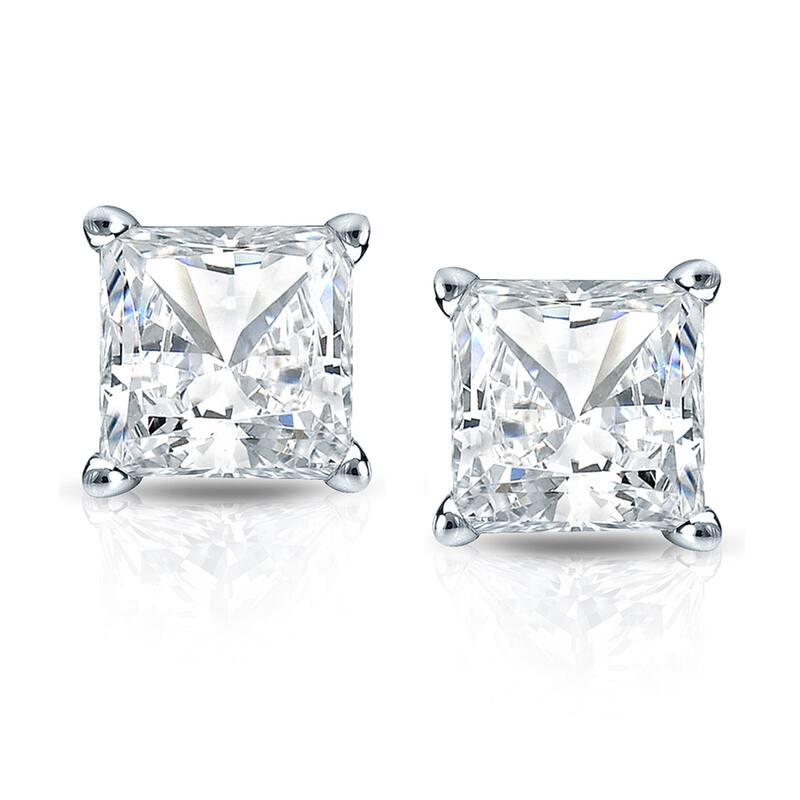 Auriya 2ctw Martini Set Princess Cut Diamond Stud Earrings 14k Gold