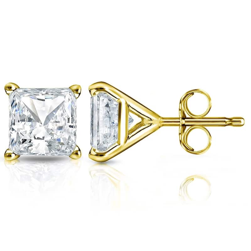 Auriya 2ctw Martini Set Princess Cut Diamond Stud Earrings 14k Gold - Yellow