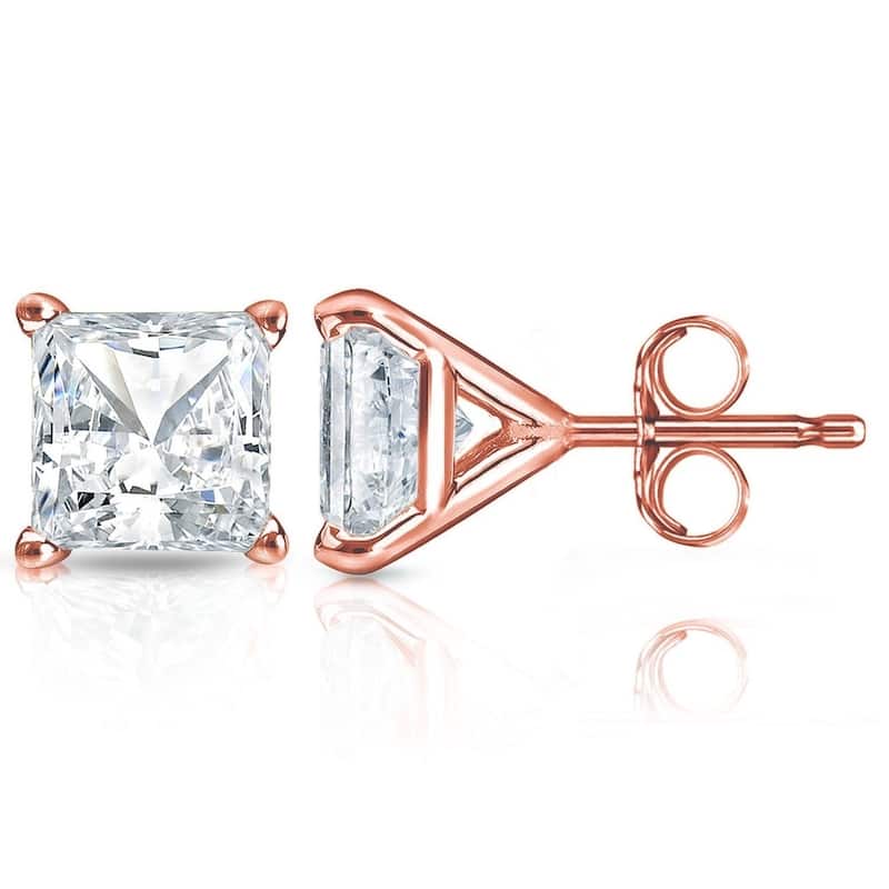 Auriya 2ctw Martini Set Princess Cut Diamond Stud Earrings 14k Gold - Rose