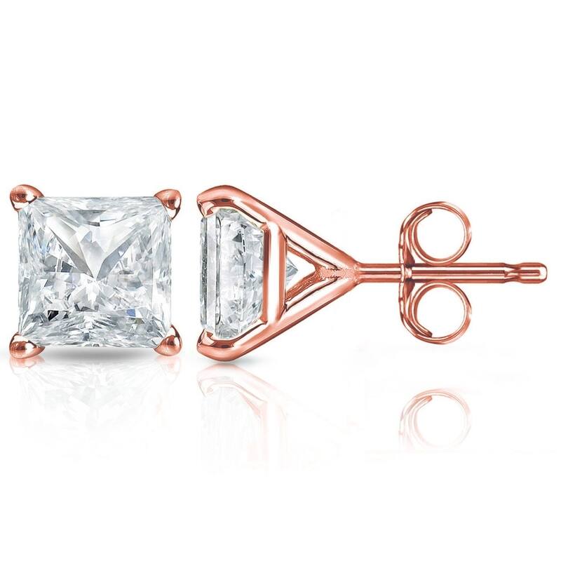 Auriya 2ctw Martini Set Princess Cut Diamond Stud Earrings 14k Gold - Rose