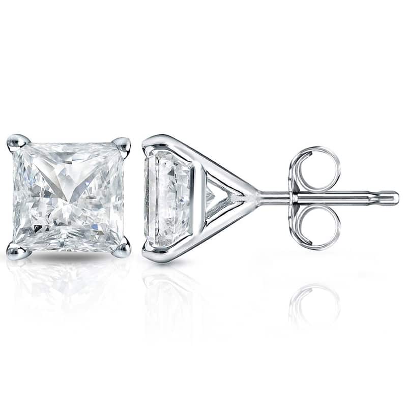 Auriya 2ctw Martini Set Princess Cut Diamond Stud Earrings 14k Gold - White