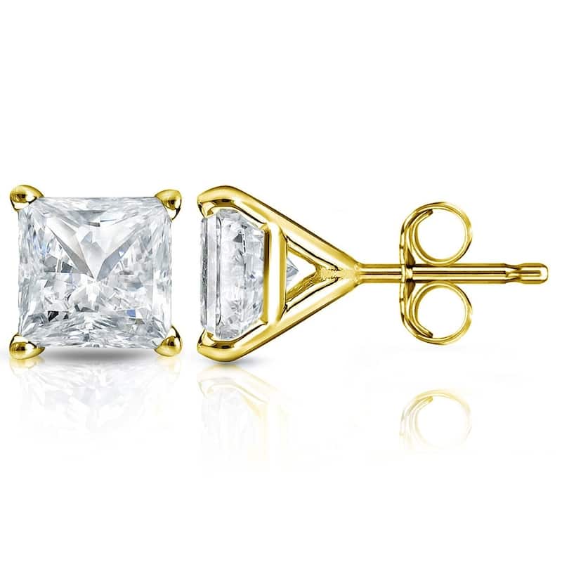 Auriya 2ctw Martini Set Princess Cut Diamond Stud Earrings 14k Gold - Yellow