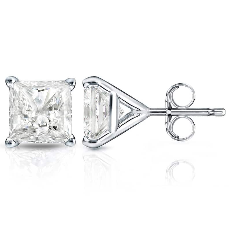 Auriya 2ctw Martini Set Princess Cut Diamond Stud Earrings 14k Gold - White