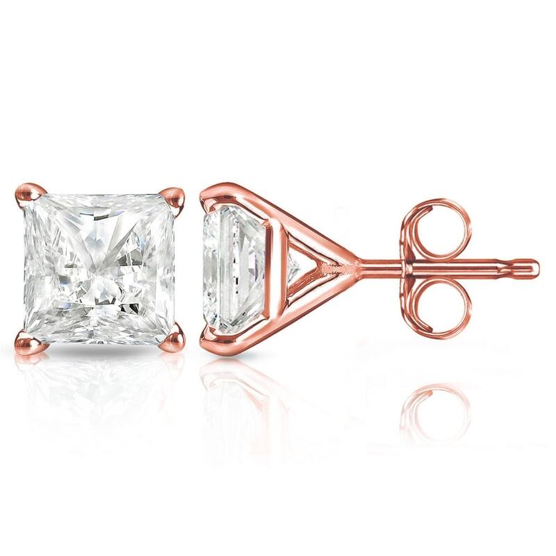 Auriya 2ctw Martini Set Princess Cut Diamond Stud Earrings 14k Gold - Rose
