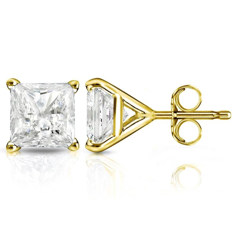 Auriya 2ctw Martini Set Princess Cut Diamond Stud Earrings 14k Gold - Yellow