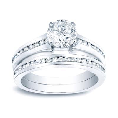Auriya Platinum 1ct TDW Certified Round Diamond Solitaire Engagement Ring Set