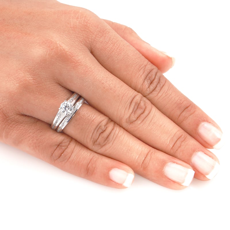 Auriya Platinum 1ct TDW Certified Round Diamond Solitaire Engagement Ring Set