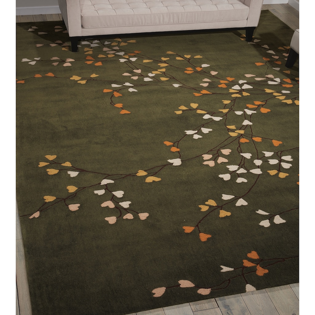 Nourison Contour Olive Green Hand Tufted Leaves and Branches Area Rug
