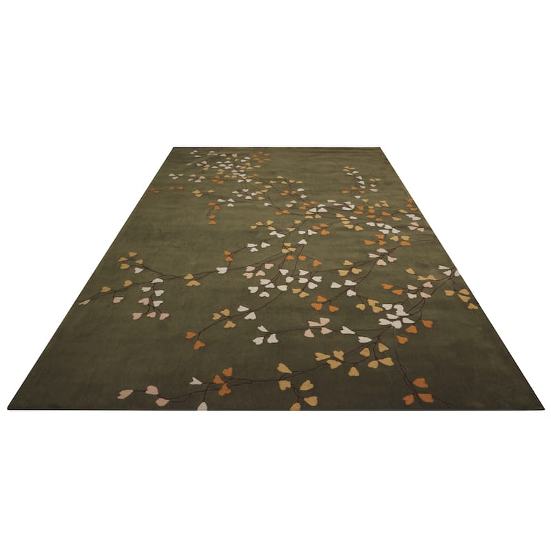 Nourison Contour Olive Green Hand Tufted Leaves and Branches Area Rug