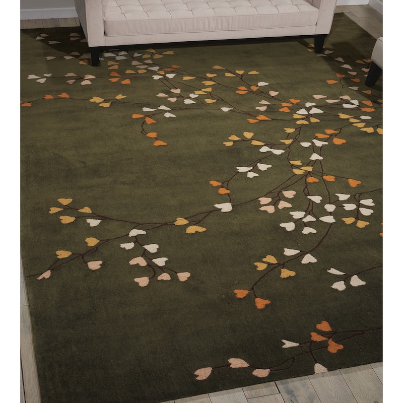 Nourison Contour Olive Green Hand Tufted Leaves and Branches Area Rug