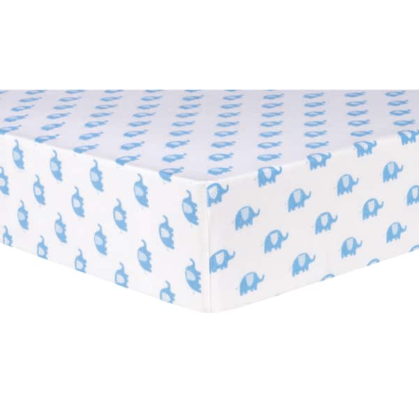 Trend Lab Blue Elephants Flannel Deluxe Fitted Crib Sheet Bed