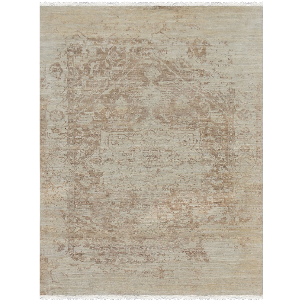 Hand-Knotted Grace Ivory/ Sand Wool and Silk Area Rug (6'x9') - 6' x 9'