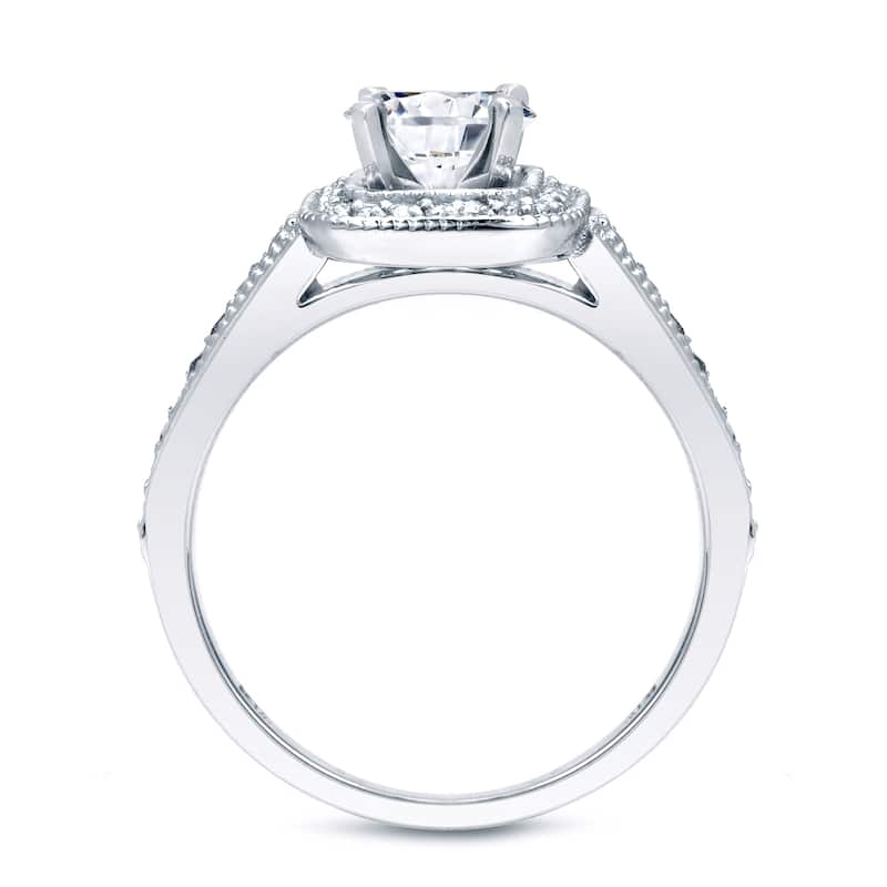Auriya Vintage 1 carat TW Cushion-cut Halo Diamond Engagement Ring Set Platinum