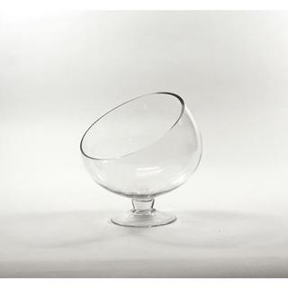Slant-cut Clear Glass 10-inch Bowl Vase on Stand
